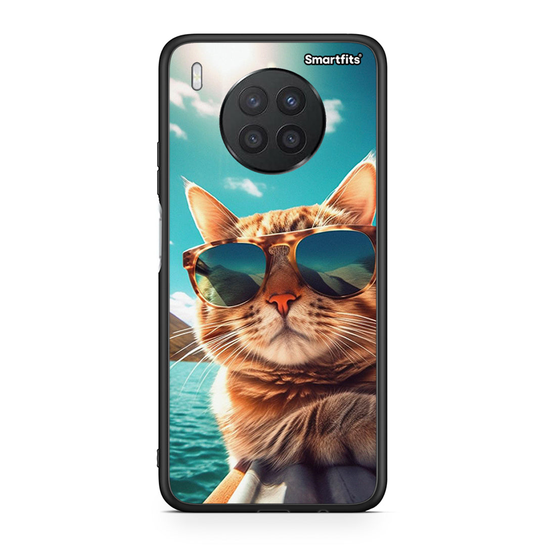 Huawei Nova 8i / Honor 50 Lite Summer Cat θήκη από τη Smartfits με σχέδιο στο πίσω μέρος και μαύρο περίβλημα | Smartphone case with colorful back and black bezels by Smartfits