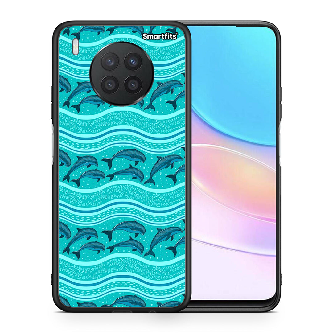 Θήκη Huawei Nova 8i / Honor 50 Lite Swimming Dolphins από τη Smartfits με σχέδιο στο πίσω μέρος και μαύρο περίβλημα | Huawei Nova 8i / Honor 50 Lite Swimming Dolphins case with colorful back and black bezels