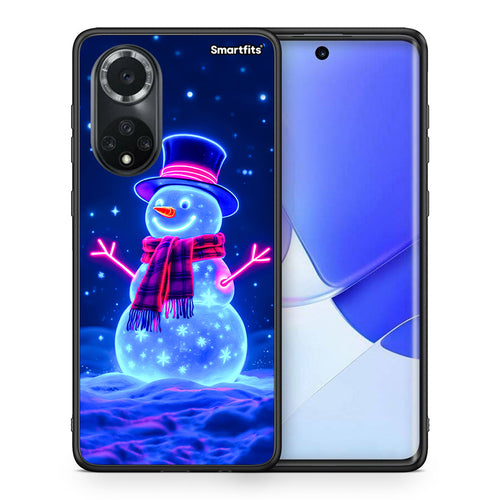Θήκη Huawei Nova 9/Honor 50 Christmas Neon Snowman από τη Smartfits με σχέδιο στο πίσω μέρος και μαύρο περίβλημα | Huawei Nova 9/Honor 50 Christmas Neon Snowman case with colorful back and black bezels