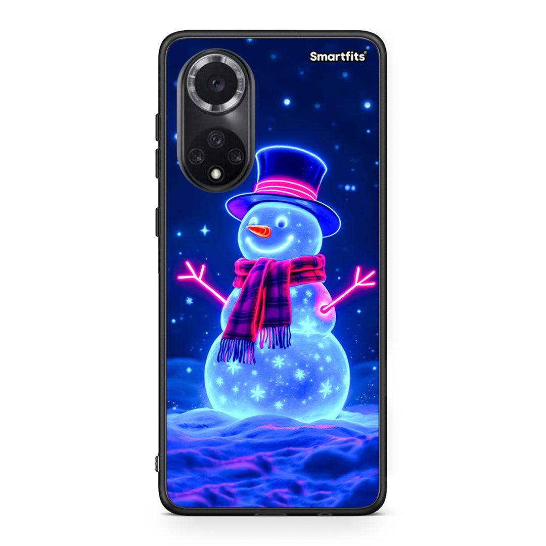Huawei Nova 9/Honor 50 Christmas Neon Snowman θήκη από τη Smartfits με σχέδιο στο πίσω μέρος και μαύρο περίβλημα | Smartphone case with colorful back and black bezels by Smartfits