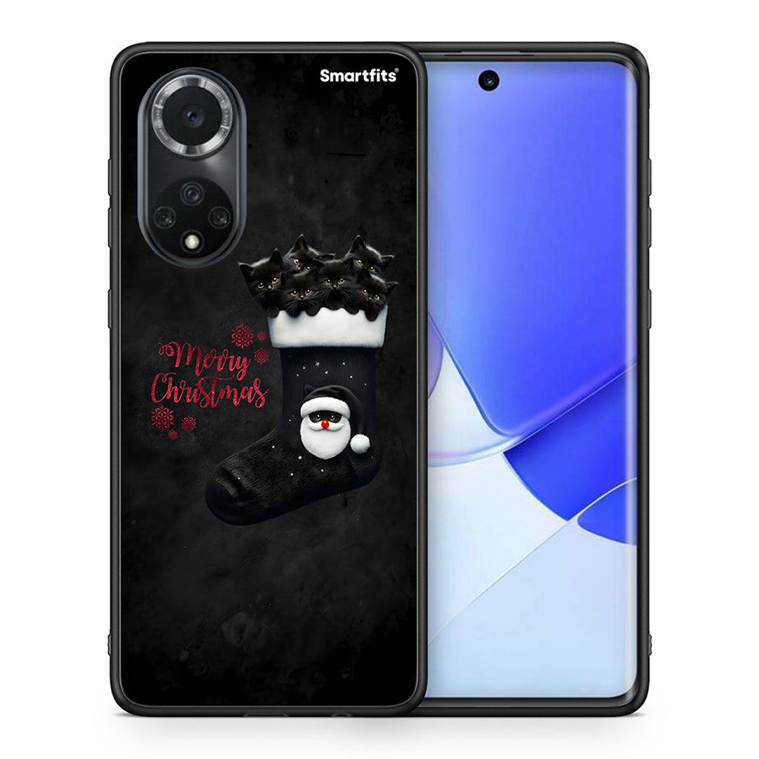 Θήκη Huawei Nova 9/Honor 50 Merry Cat Christmas από τη Smartfits με σχέδιο στο πίσω μέρος και μαύρο περίβλημα | Huawei Nova 9/Honor 50 Merry Cat Christmas case with colorful back and black bezels