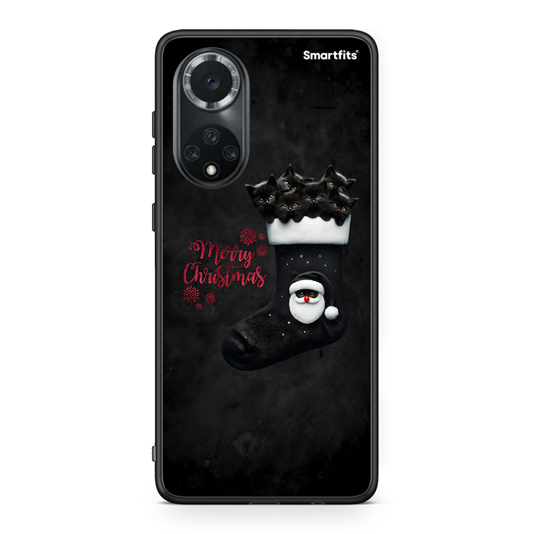 Huawei Nova 9/Honor 50 Merry Cat Christmas θήκη από τη Smartfits με σχέδιο στο πίσω μέρος και μαύρο περίβλημα | Smartphone case with colorful back and black bezels by Smartfits