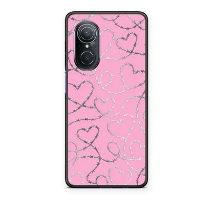 Θήκη Huawei Nova 9 SE Barbed Wire Hearts on Pink από τη Smartfits με σχέδιο στο πίσω μέρος και μαύρο περίβλημα | Huawei Nova 9 SE Barbed Wire Hearts on Pink case with colorful back and black bezels