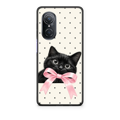 Θήκη Huawei Nova 9 SE Black Kitten Pink Bow and Polka Dots από τη Smartfits με σχέδιο στο πίσω μέρος και μαύρο περίβλημα | Huawei Nova 9 SE Black Kitten Pink Bow and Polka Dots case with colorful back and black bezels