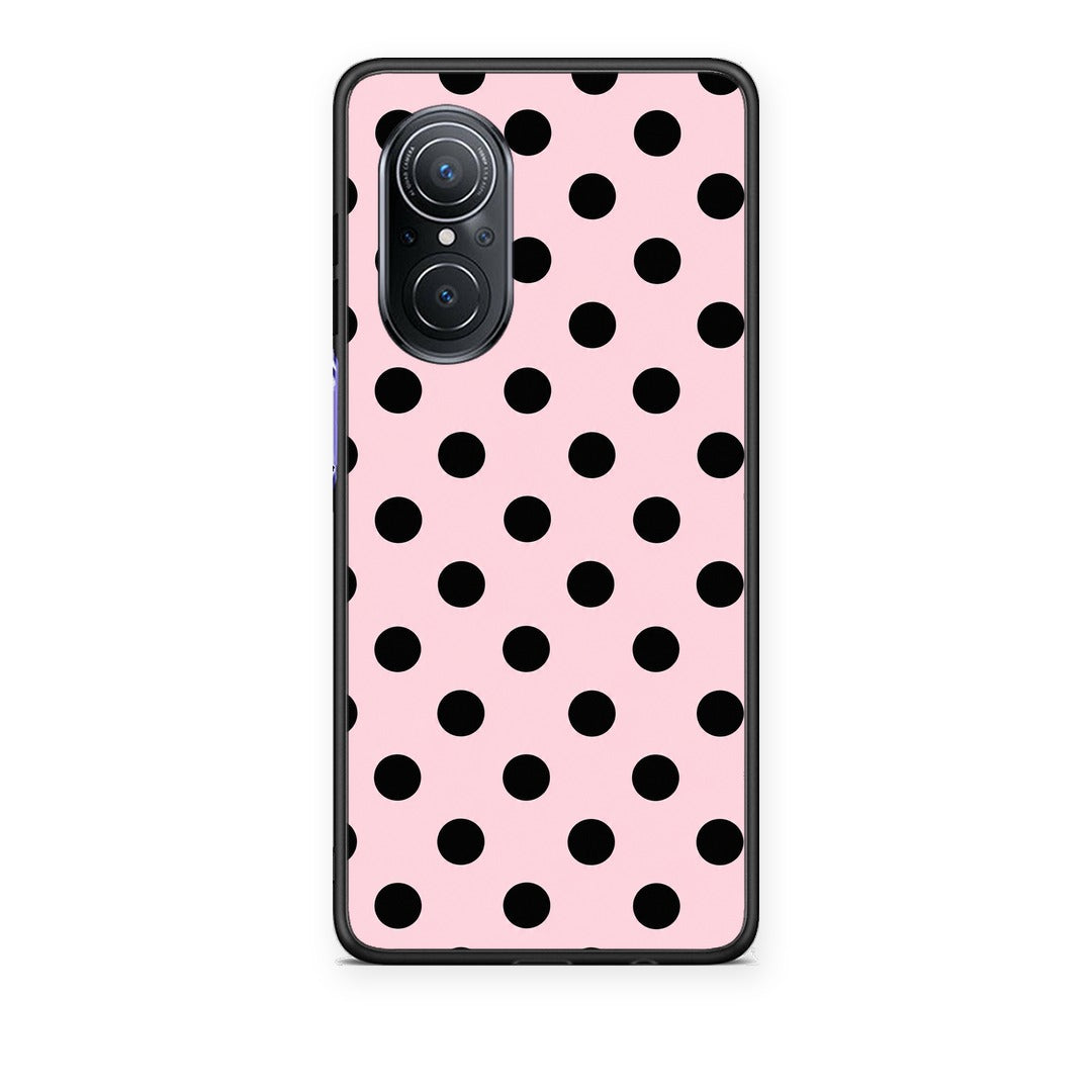 Θήκη Huawei Nova 9 SE Black Polka Dots on Pink από τη Smartfits με σχέδιο στο πίσω μέρος και μαύρο περίβλημα | Huawei Nova 9 SE Black Polka Dots on Pink case with colorful back and black bezels