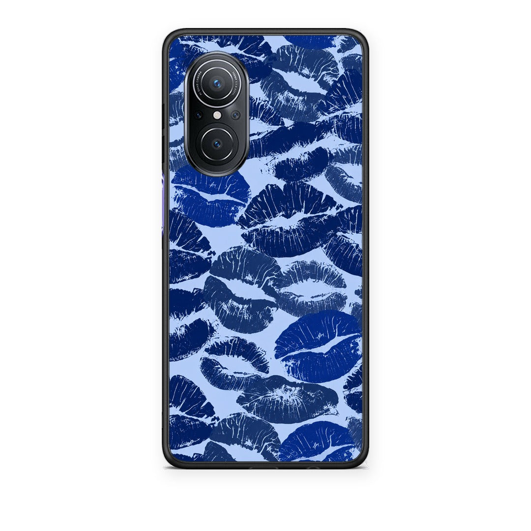 Θήκη Huawei Nova 9 SE Blue Lipstick Kisses από τη Smartfits με σχέδιο στο πίσω μέρος και μαύρο περίβλημα | Huawei Nova 9 SE Blue Lipstick Kisses case with colorful back and black bezels