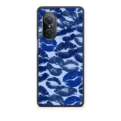 Θήκη Huawei Nova 9 SE Blue Lipstick Kisses από τη Smartfits με σχέδιο στο πίσω μέρος και μαύρο περίβλημα | Huawei Nova 9 SE Blue Lipstick Kisses case with colorful back and black bezels