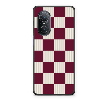 Θήκη Huawei Nova 9 SE Burgundy and Cream Striped Checks από τη Smartfits με σχέδιο στο πίσω μέρος και μαύρο περίβλημα | Huawei Nova 9 SE Burgundy and Cream Striped Checks case with colorful back and black bezels