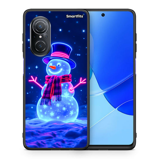 Θήκη Huawei Nova 9 SE Christmas Neon Snowman από τη Smartfits με σχέδιο στο πίσω μέρος και μαύρο περίβλημα | Huawei Nova 9 SE Christmas Neon Snowman case with colorful back and black bezels