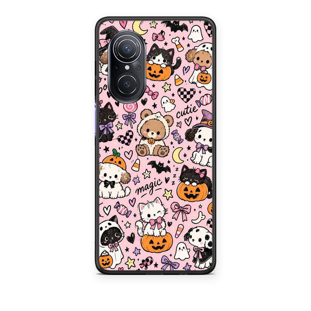 Θήκη Huawei Nova 9 SE Halloween Cute Animals on Pink από τη Smartfits με σχέδιο στο πίσω μέρος και μαύρο περίβλημα | Huawei Nova 9 SE Halloween Cute Animals on Pink case with colorful back and black bezels