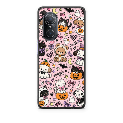 Θήκη Huawei Nova 9 SE Halloween Cute Animals on Pink από τη Smartfits με σχέδιο στο πίσω μέρος και μαύρο περίβλημα | Huawei Nova 9 SE Halloween Cute Animals on Pink case with colorful back and black bezels