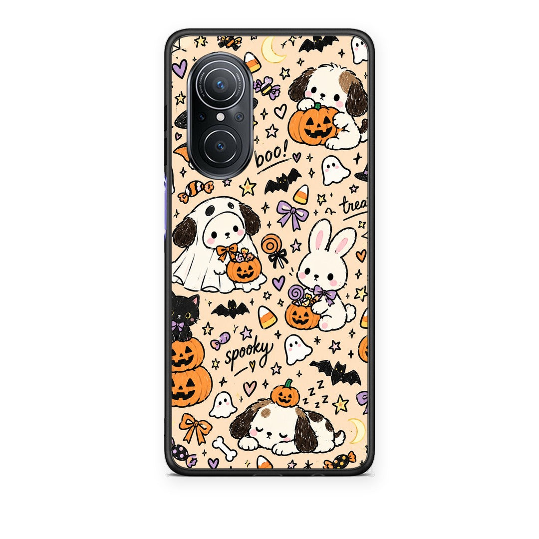 Θήκη Huawei Nova 9 SE Halloween Puppies and Friends on Cream από τη Smartfits με σχέδιο στο πίσω μέρος και μαύρο περίβλημα | Huawei Nova 9 SE Halloween Puppies and Friends on Cream case with colorful back and black bezels