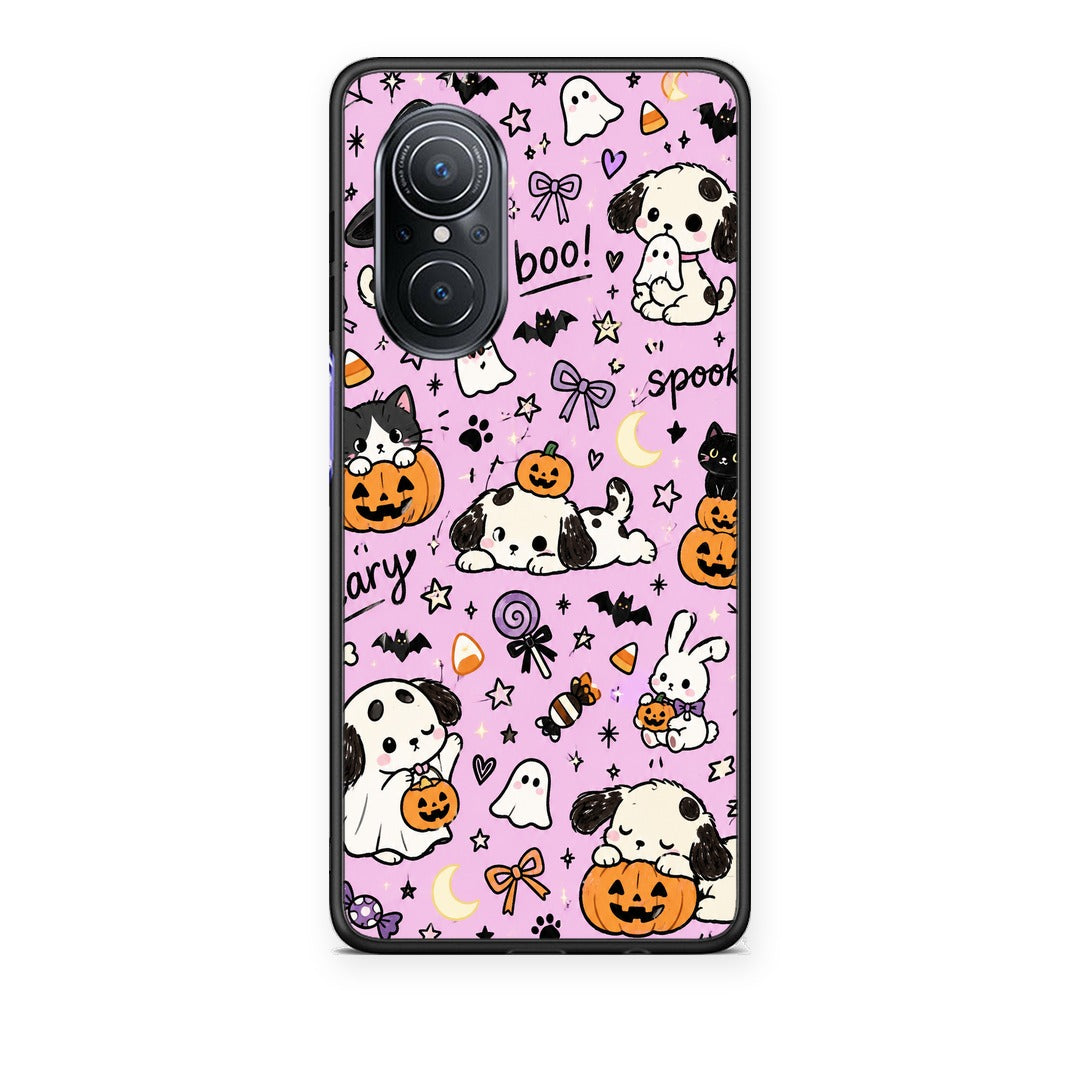Θήκη Huawei Nova 9 SE Halloween Puppies and Friends on Lilac από τη Smartfits με σχέδιο στο πίσω μέρος και μαύρο περίβλημα | Huawei Nova 9 SE Halloween Puppies and Friends on Lilac case with colorful back and black bezels