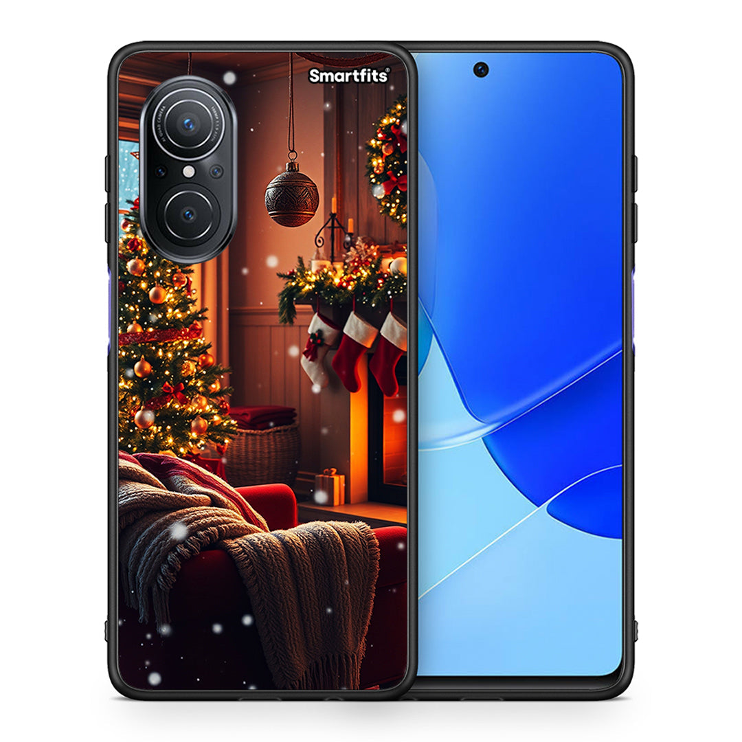 Θήκη Huawei Nova 9 SE Home For Christmas από τη Smartfits με σχέδιο στο πίσω μέρος και μαύρο περίβλημα | Huawei Nova 9 SE Home For Christmas case with colorful back and black bezels