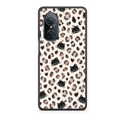 Θήκη Huawei Nova 9 SE Leopard Spots and Black Cats on Cream από τη Smartfits με σχέδιο στο πίσω μέρος και μαύρο περίβλημα | Huawei Nova 9 SE Leopard Spots and Black Cats on Cream case with colorful back and black bezels