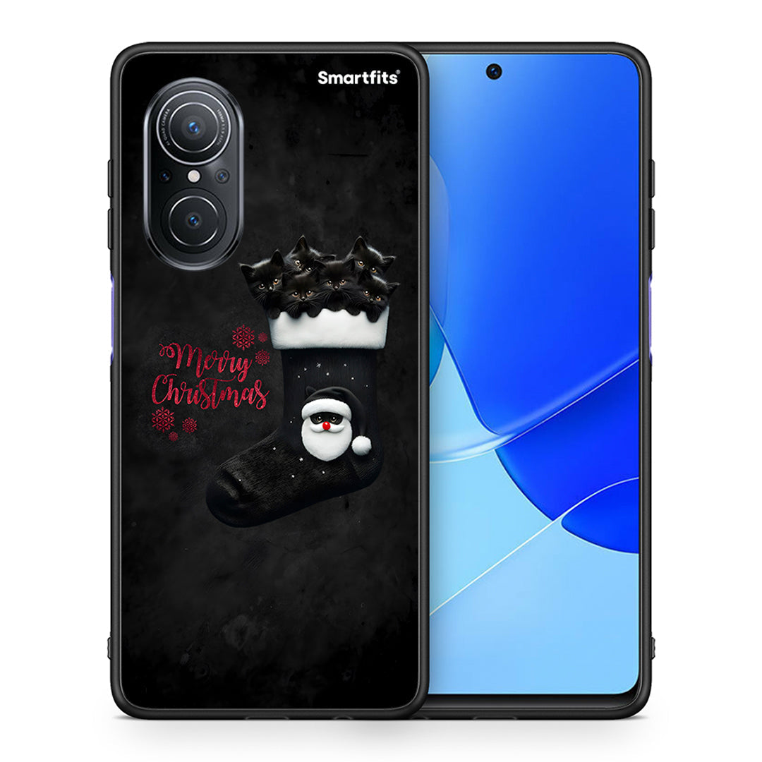 Θήκη Huawei Nova 9 SE Merry Cat Christmas από τη Smartfits με σχέδιο στο πίσω μέρος και μαύρο περίβλημα | Huawei Nova 9 SE Merry Cat Christmas case with colorful back and black bezels