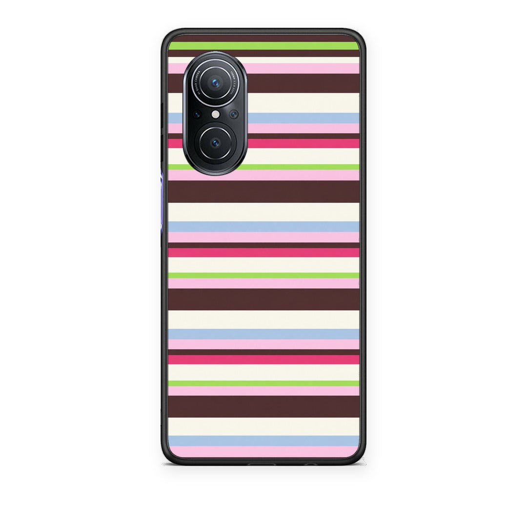 Θήκη Huawei Nova 9 SE Multicolour Horizontal Stripes από τη Smartfits με σχέδιο στο πίσω μέρος και μαύρο περίβλημα | Huawei Nova 9 SE Multicolour Horizontal Stripes case with colorful back and black bezels