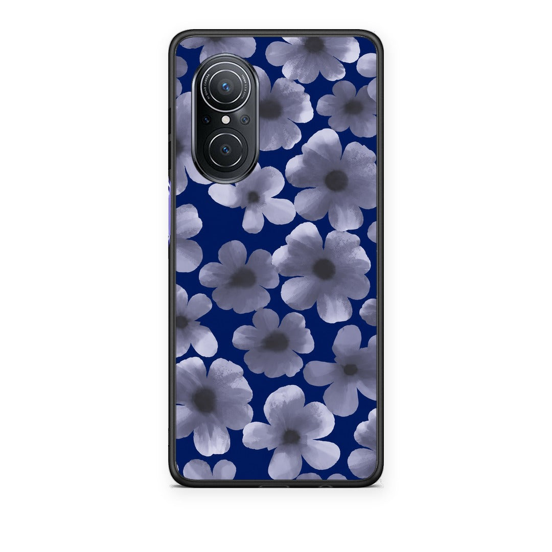 Θήκη Huawei Nova 9 SE Pale Blue Flowers on Navy από τη Smartfits με σχέδιο στο πίσω μέρος και μαύρο περίβλημα | Huawei Nova 9 SE Pale Blue Flowers on Navy case with colorful back and black bezels