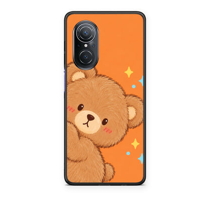 Θήκη Huawei Nova 9 SE Peekaboo Teddy on Orange από τη Smartfits με σχέδιο στο πίσω μέρος και μαύρο περίβλημα | Huawei Nova 9 SE Peekaboo Teddy on Orange case with colorful back and black bezels