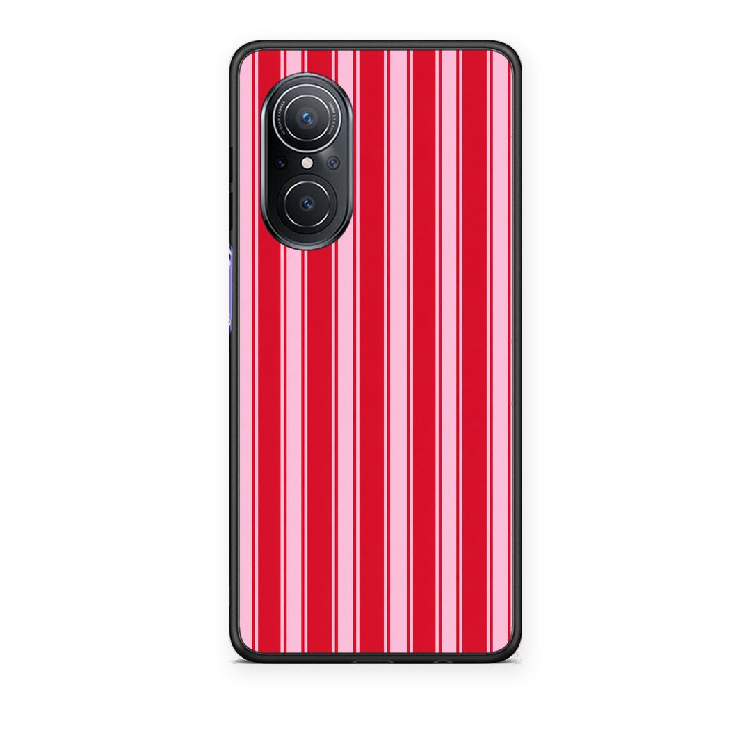 Θήκη Huawei Nova 9 SE Red and Pink Vertical Pinstripes από τη Smartfits με σχέδιο στο πίσω μέρος και μαύρο περίβλημα | Huawei Nova 9 SE Red and Pink Vertical Pinstripes case with colorful back and black bezels