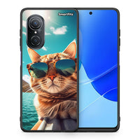 Thumbnail for Θήκη Huawei Nova 9 SE Summer Cat από τη Smartfits με σχέδιο στο πίσω μέρος και μαύρο περίβλημα | Huawei Nova 9 SE Summer Cat case with colorful back and black bezels