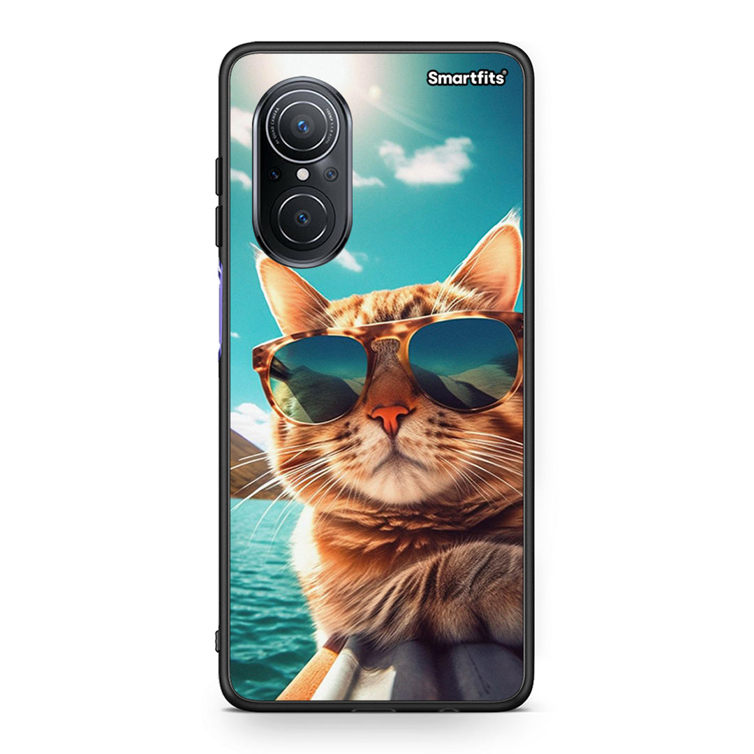 Huawei Nova 9 SE Summer Cat θήκη από τη Smartfits με σχέδιο στο πίσω μέρος και μαύρο περίβλημα | Smartphone case with colorful back and black bezels by Smartfits