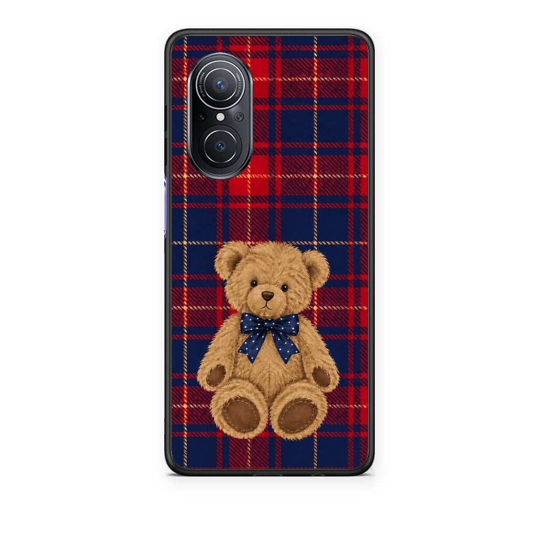 Θήκη Huawei Nova 9 SE Teddy Bear on Red and Navy Tartan από τη Smartfits με σχέδιο στο πίσω μέρος και μαύρο περίβλημα | Huawei Nova 9 SE Teddy Bear on Red and Navy Tartan case with colorful back and black bezels