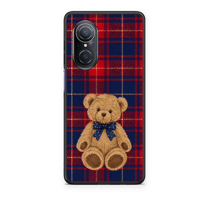 Θήκη Huawei Nova 9 SE Teddy Bear on Red and Navy Tartan από τη Smartfits με σχέδιο στο πίσω μέρος και μαύρο περίβλημα | Huawei Nova 9 SE Teddy Bear on Red and Navy Tartan case with colorful back and black bezels