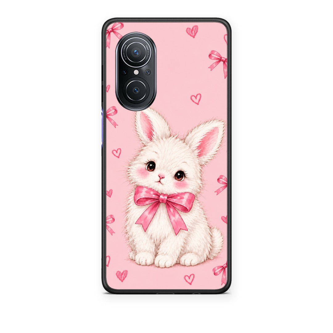 Θήκη Huawei Nova 9 SE White Bunny and Pink Bows από τη Smartfits με σχέδιο στο πίσω μέρος και μαύρο περίβλημα | Huawei Nova 9 SE White Bunny and Pink Bows case with colorful back and black bezels