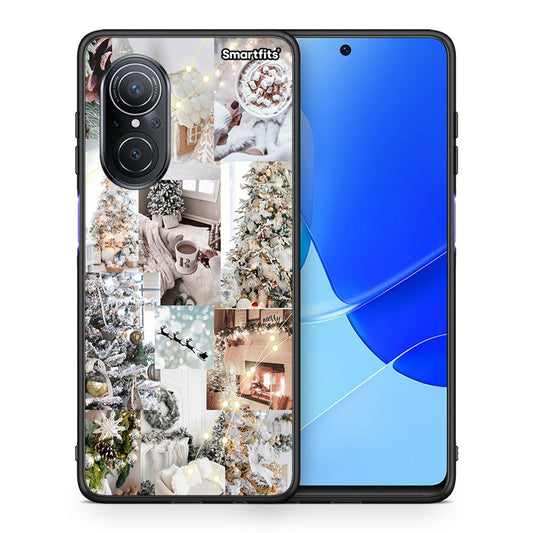Θήκη Huawei Nova 9 SE White Christmas από τη Smartfits με σχέδιο στο πίσω μέρος και μαύρο περίβλημα | Huawei Nova 9 SE White Christmas case with colorful back and black bezels