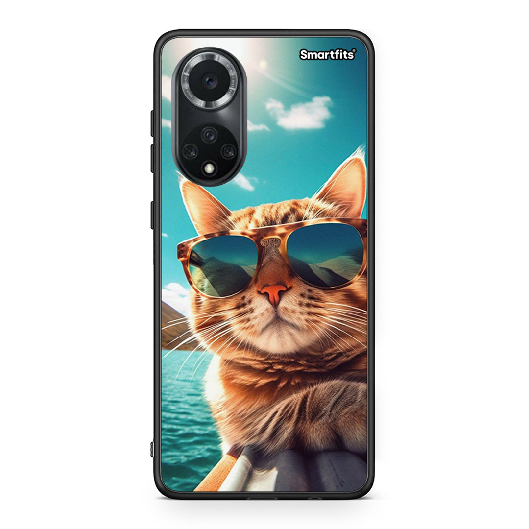 Huawei Nova 9/Honor 50 Summer Cat θήκη από τη Smartfits με σχέδιο στο πίσω μέρος και μαύρο περίβλημα | Smartphone case with colorful back and black bezels by Smartfits