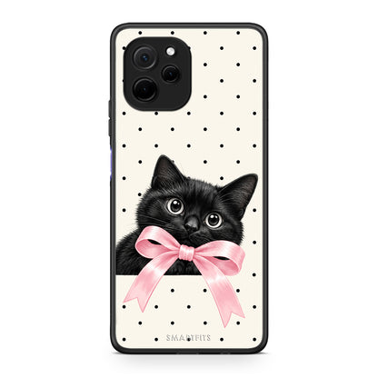Θήκη Huawei Nova Y61 Black Kitten Pink Bow and Polka Dots από τη Smartfits με σχέδιο στο πίσω μέρος και μαύρο περίβλημα | Huawei Nova Y61 Black Kitten Pink Bow and Polka Dots case with colorful back and black bezels