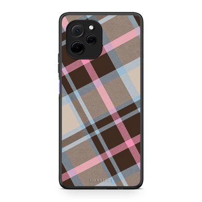 Θήκη Huawei Nova Y61 Brown Pink and Blue Diagonal Plaid από τη Smartfits με σχέδιο στο πίσω μέρος και μαύρο περίβλημα | Huawei Nova Y61 Brown Pink and Blue Diagonal Plaid case with colorful back and black bezels