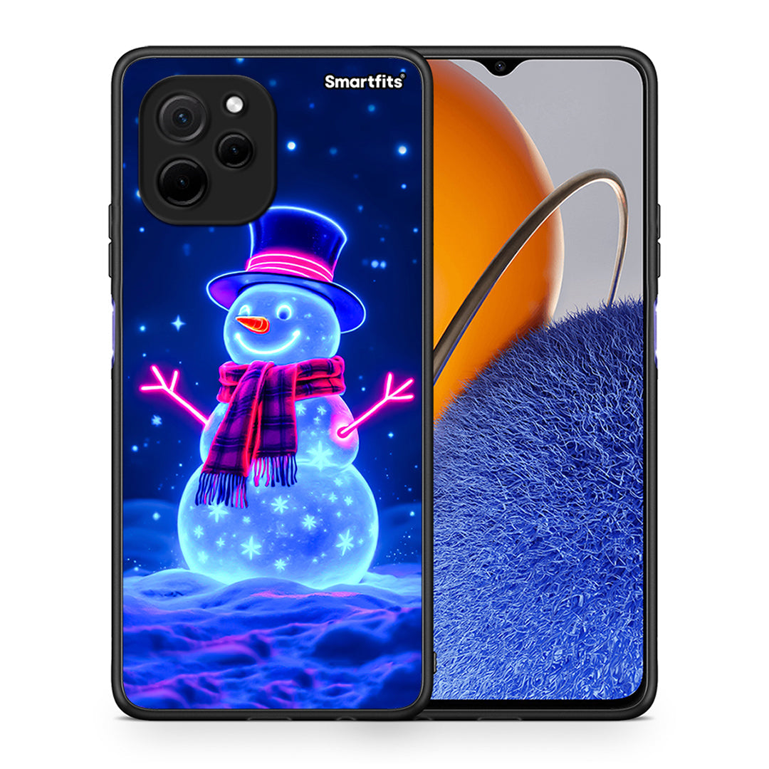 Θήκη Huawei Nova Y61 Christmas Neon Snowman από τη Smartfits με σχέδιο στο πίσω μέρος και μαύρο περίβλημα | Huawei Nova Y61 Christmas Neon Snowman Case with Colorful Back and Black Bezels