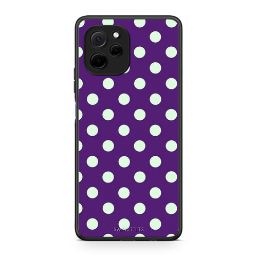 Θήκη Huawei Nova Y61 Mint Polka Dots on Purple από τη Smartfits με σχέδιο στο πίσω μέρος και μαύρο περίβλημα | Huawei Nova Y61 Mint Polka Dots on Purple case with colorful back and black bezels