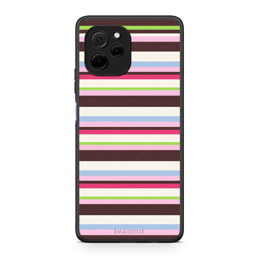 Θήκη Huawei Nova Y61 Multicolour Horizontal Stripes από τη Smartfits με σχέδιο στο πίσω μέρος και μαύρο περίβλημα | Huawei Nova Y61 Multicolour Horizontal Stripes case with colorful back and black bezels