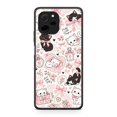 Θήκη Huawei Nova Y61 Pink Bows and Kittens Collage από τη Smartfits με σχέδιο στο πίσω μέρος και μαύρο περίβλημα | Huawei Nova Y61 Pink Bows and Kittens Collage case with colorful back and black bezels