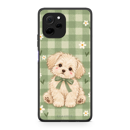 Θήκη Huawei Nova Y61 Puppy and Daisies on Sage Gingham από τη Smartfits με σχέδιο στο πίσω μέρος και μαύρο περίβλημα | Huawei Nova Y61 Puppy and Daisies on Sage Gingham case with colorful back and black bezels
