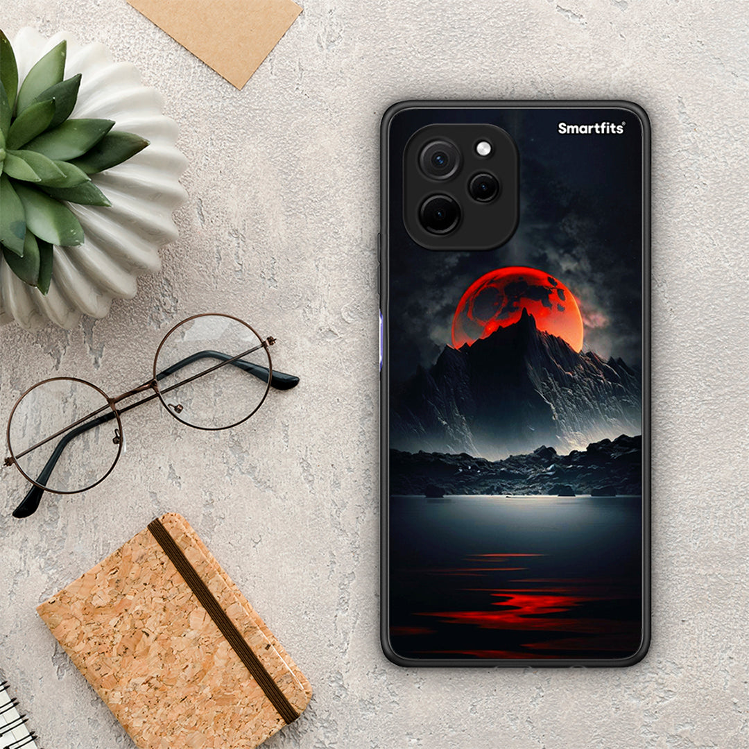 Θήκη Huawei Nova Y61 Red Full Moon από τη Smartfits με σχέδιο στο πίσω μέρος και μαύρο περίβλημα | Huawei Nova Y61 Red Full Moon Case with Colorful Back and Black Bezels