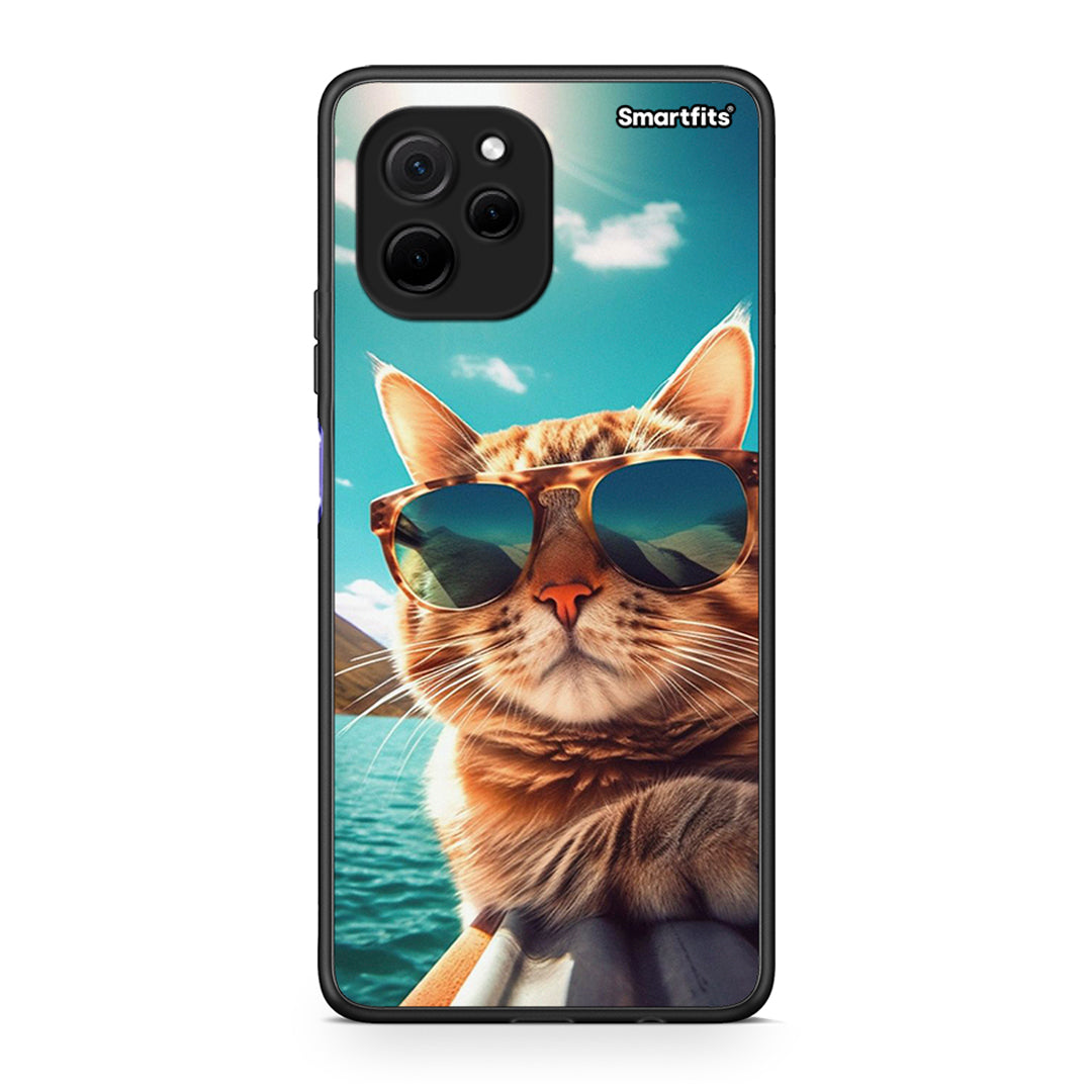 Θήκη Huawei Nova Y61 Summer Cat από τη Smartfits με σχέδιο στο πίσω μέρος και μαύρο περίβλημα | Huawei Nova Y61 Summer Cat Case with Colorful Back and Black Bezels