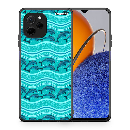 Θήκη Huawei Nova Y61 Swimming Dolphins από τη Smartfits με σχέδιο στο πίσω μέρος και μαύρο περίβλημα | Huawei Nova Y61 Swimming Dolphins Case with Colorful Back and Black Bezels