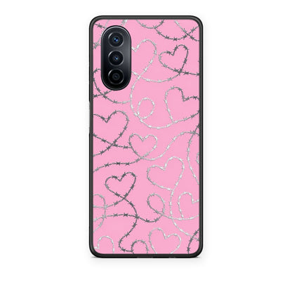 Θήκη Huawei Nova Y70 / Y70 Plus Barbed Wire Hearts on Pink από τη Smartfits με σχέδιο στο πίσω μέρος και μαύρο περίβλημα | Huawei Nova Y70 / Y70 Plus Barbed Wire Hearts on Pink case with colorful back and black bezels