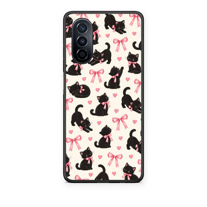 Θήκη Huawei Nova Y70 / Y70 Plus Black Kittens and Pink Bows on Cream Small από τη Smartfits με σχέδιο στο πίσω μέρος και μαύρο περίβλημα | Huawei Nova Y70 / Y70 Plus Black Kittens and Pink Bows on Cream Small case with colorful back and black bezels
