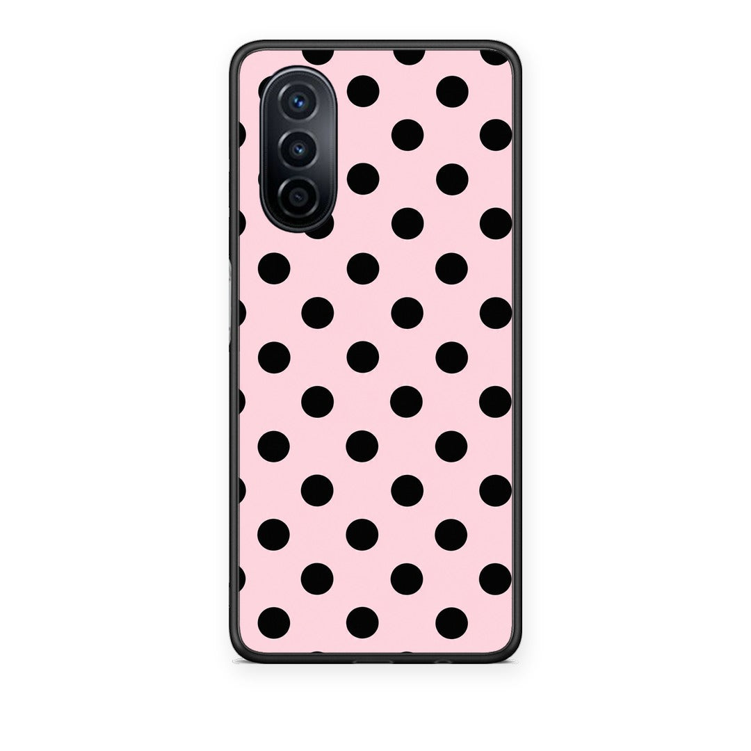Θήκη Huawei Nova Y70 / Y70 Plus Black Polka Dots on Pink από τη Smartfits με σχέδιο στο πίσω μέρος και μαύρο περίβλημα | Huawei Nova Y70 / Y70 Plus Black Polka Dots on Pink case with colorful back and black bezels