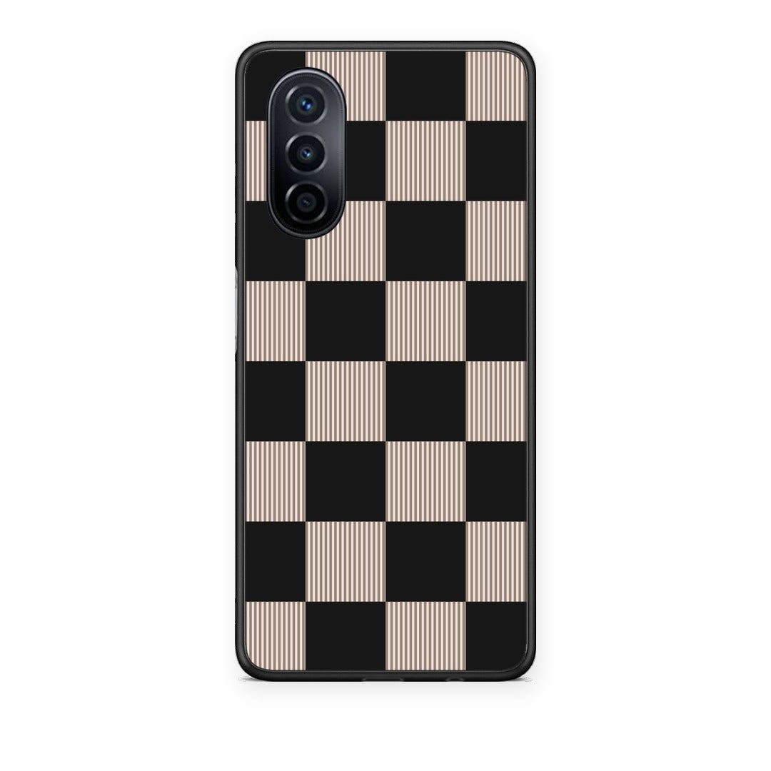Θήκη Huawei Nova Y70 / Y70 Plus Black and Taupe Striped Checks από τη Smartfits με σχέδιο στο πίσω μέρος και μαύρο περίβλημα | Huawei Nova Y70 / Y70 Plus Black and Taupe Striped Checks case with colorful back and black bezels