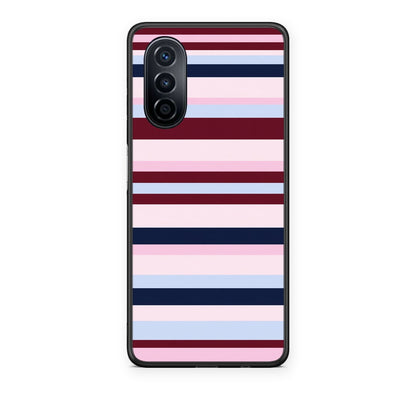 Θήκη Huawei Nova Y70 / Y70 Plus Burgundy Pink and Blue Horizontal Stripes από τη Smartfits με σχέδιο στο πίσω μέρος και μαύρο περίβλημα | Huawei Nova Y70 / Y70 Plus Burgundy Pink and Blue Horizontal Stripes case with colorful back and black bezels