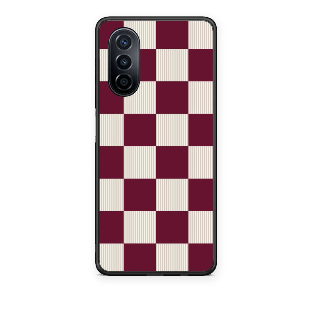 Θήκη Huawei Nova Y70 / Y70 Plus Burgundy and Cream Striped Checks από τη Smartfits με σχέδιο στο πίσω μέρος και μαύρο περίβλημα | Huawei Nova Y70 / Y70 Plus Burgundy and Cream Striped Checks case with colorful back and black bezels