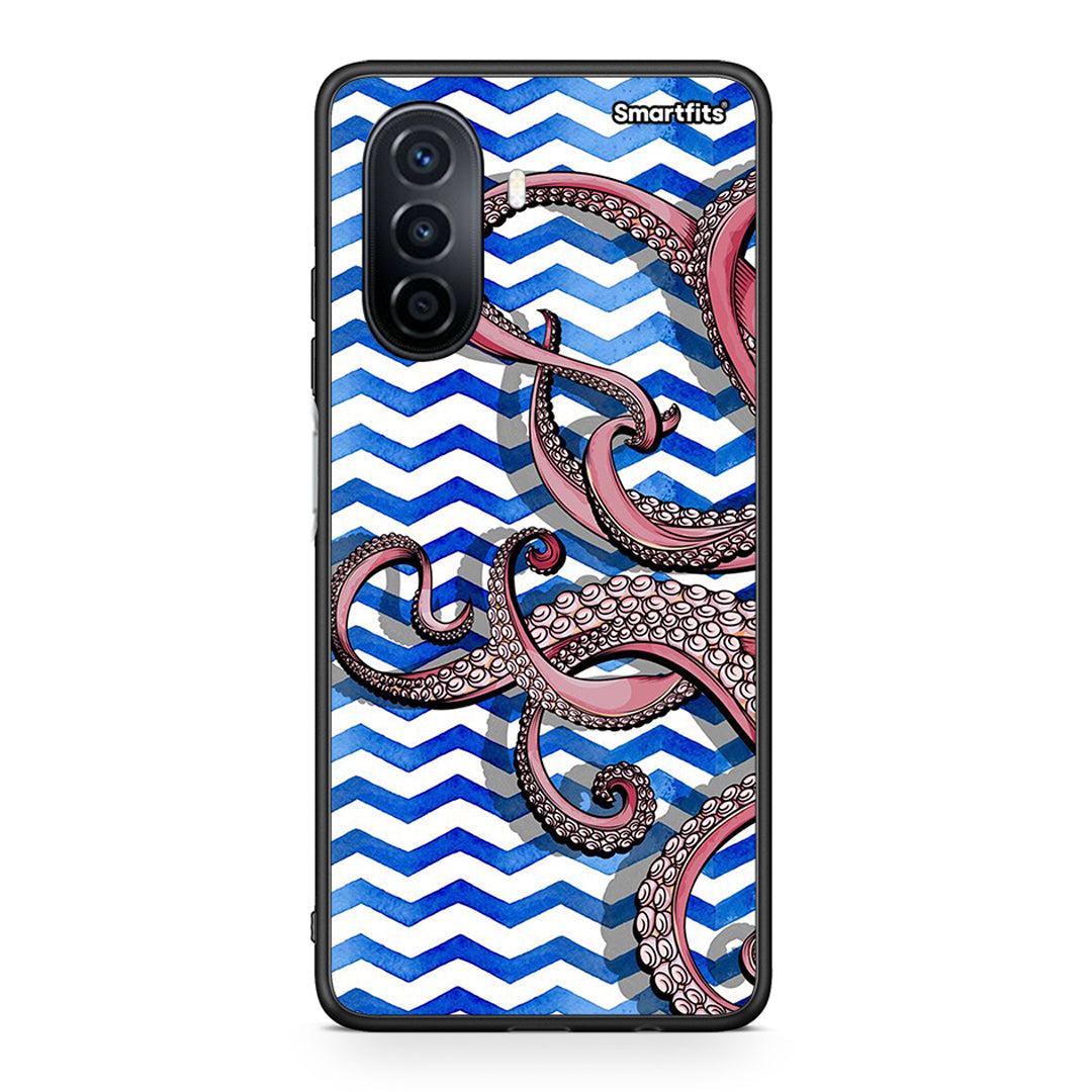 Huawei Nova Y70 Chevron Devilfish θήκη από τη Smartfits με σχέδιο στο πίσω μέρος και μαύρο περίβλημα | Smartphone case with colorful back and black bezels by Smartfits