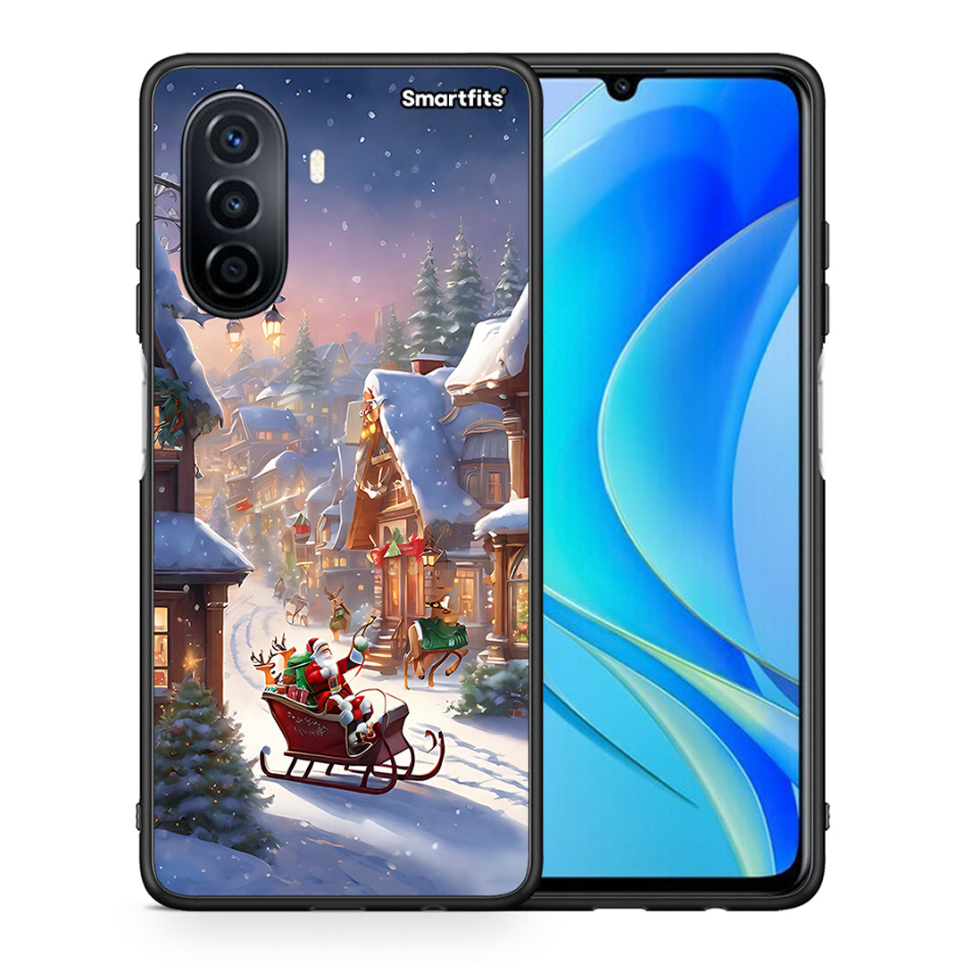 Θήκη Huawei Nova Y70 Christmas Snow από τη Smartfits με σχέδιο στο πίσω μέρος και μαύρο περίβλημα | Huawei Nova Y70 Christmas Snow case with colorful back and black bezels