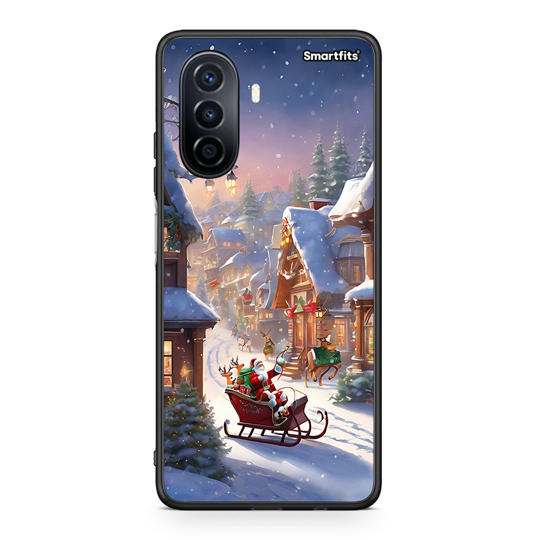 Huawei Nova Y70 Christmas Snow θήκη από τη Smartfits με σχέδιο στο πίσω μέρος και μαύρο περίβλημα | Smartphone case with colorful back and black bezels by Smartfits
